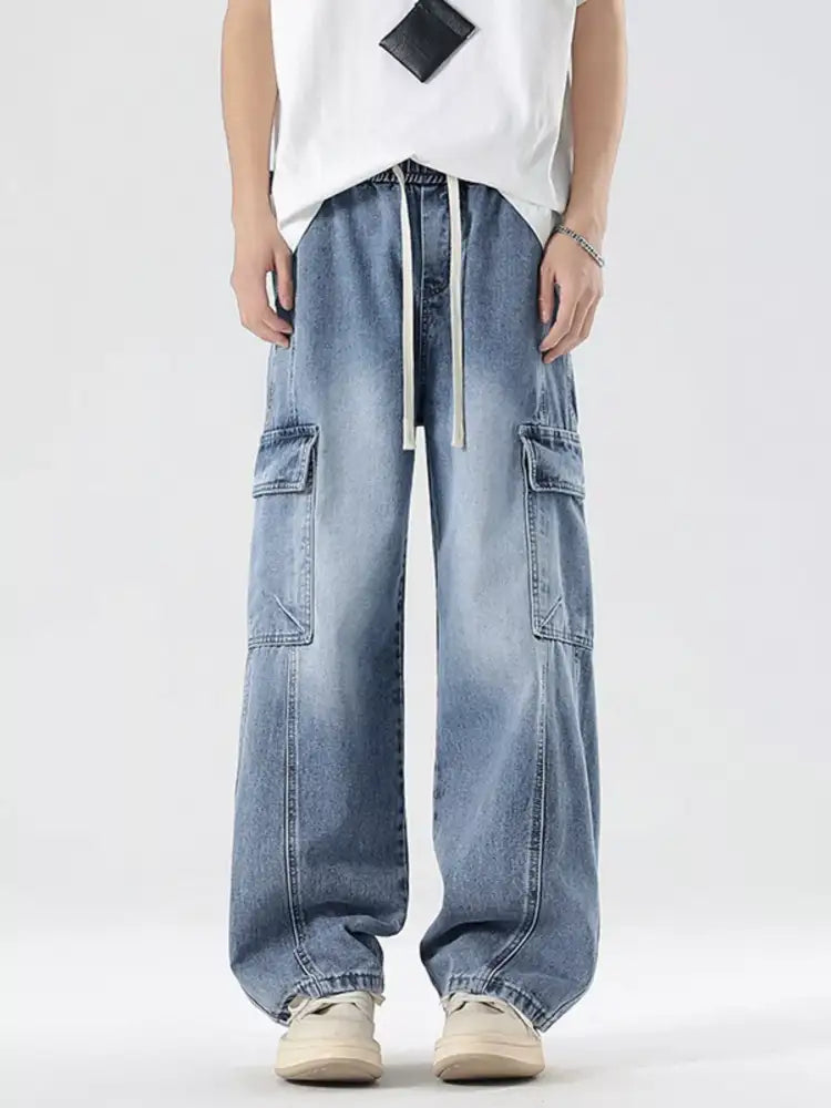 Men’s Plus Size Wash Wide Leg Cargo Jeans