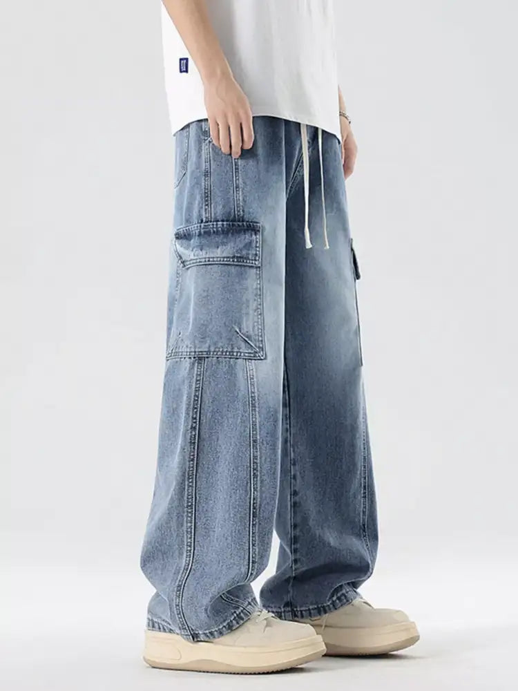 Men’s Plus Size Wash Wide Leg Cargo Jeans
