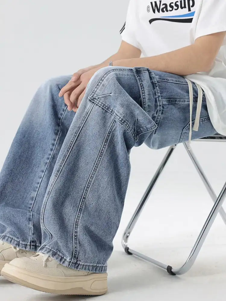 Men’s Plus Size Wash Wide Leg Cargo Jeans