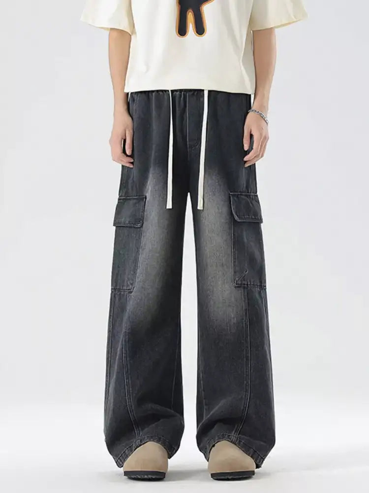 Men’s Plus Size Wash Wide Leg Cargo Jeans