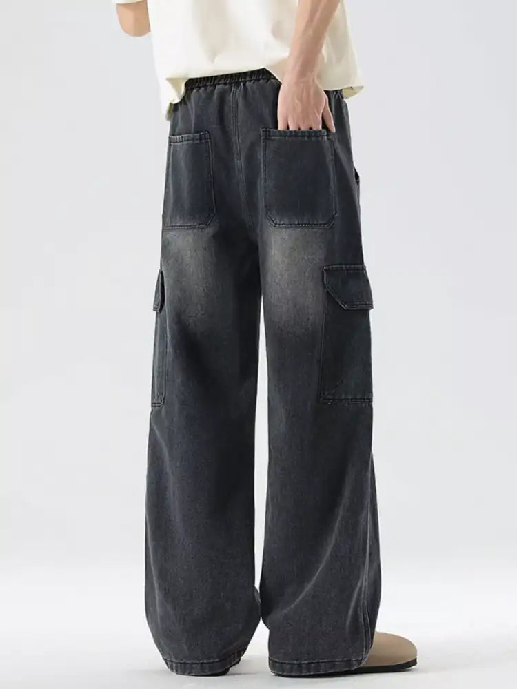 Men’s Plus Size Wash Wide Leg Cargo Jeans