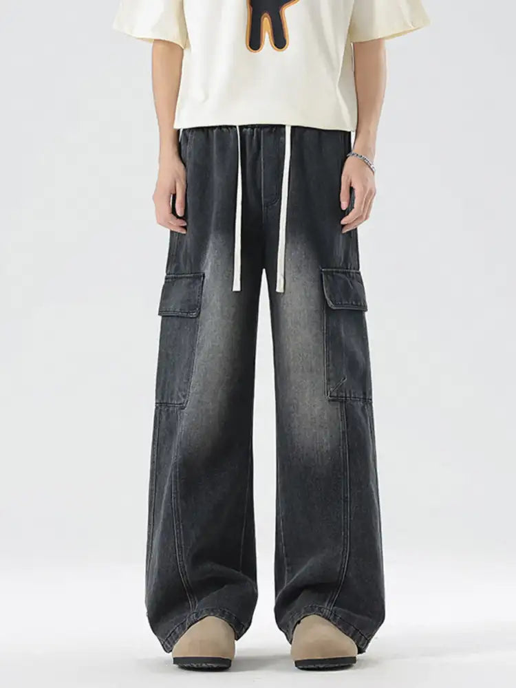 Men’s Plus Size Wash Wide Leg Cargo Jeans