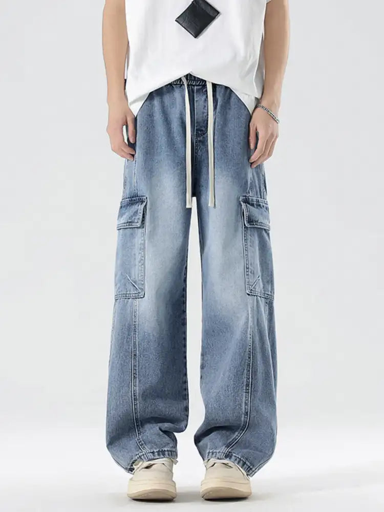 Men’s Plus Size Wash Wide Leg Cargo Jeans