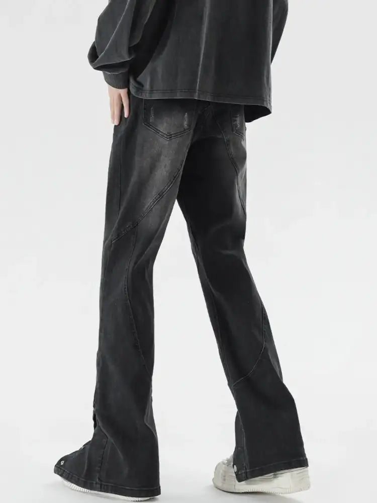 Men’s Plus Size Washed Flare Jeans with Snap-Down Hem