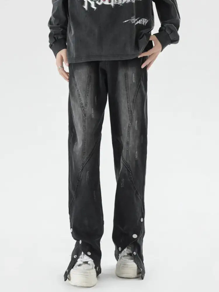 Men’s Plus Size Washed Flare Jeans with Snap-Down Hem