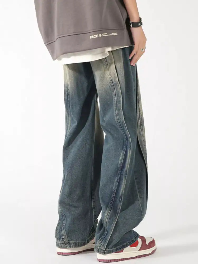 Men’s Plus Size Washed Wide Leg Jeans