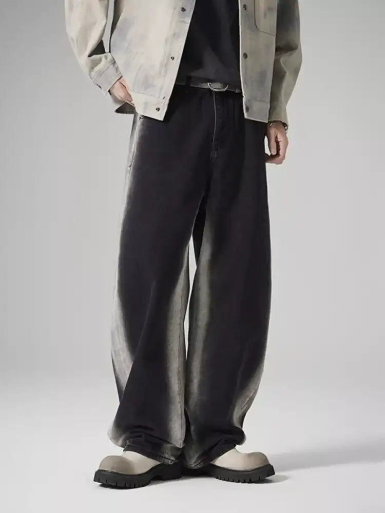 Men’s Plus Size Washed Wide Leg Jeans