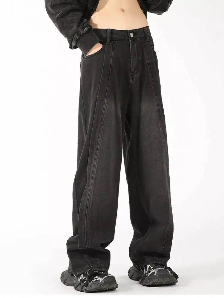 Men’s Plus Size Washed Wide Leg Jeans