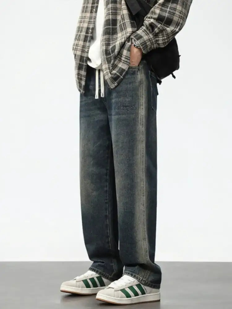Men’s Plus Size Washed Wide Leg Jeans