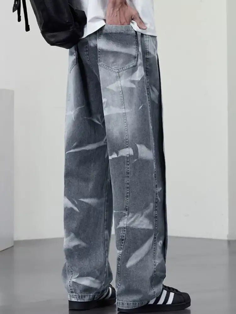 Men’s Plus Size Washed Wide-Leg Jeans