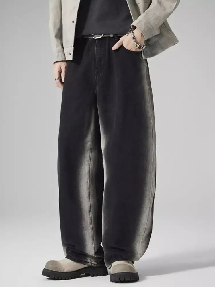 Men’s Plus Size Washed Wide Leg Jeans