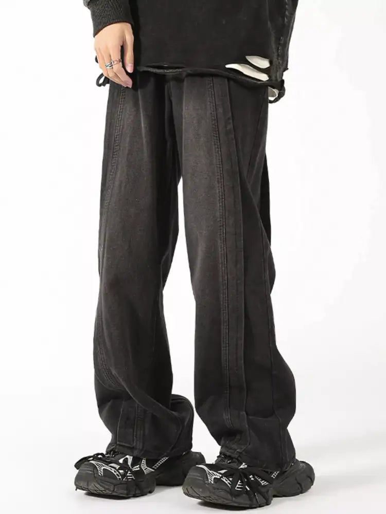 Men’s Plus Size Washed Wide Leg Jeans