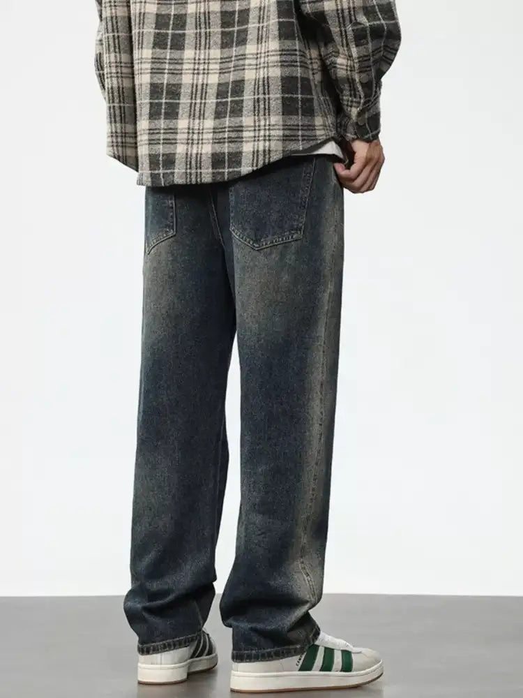 Men’s Plus Size Washed Wide Leg Jeans