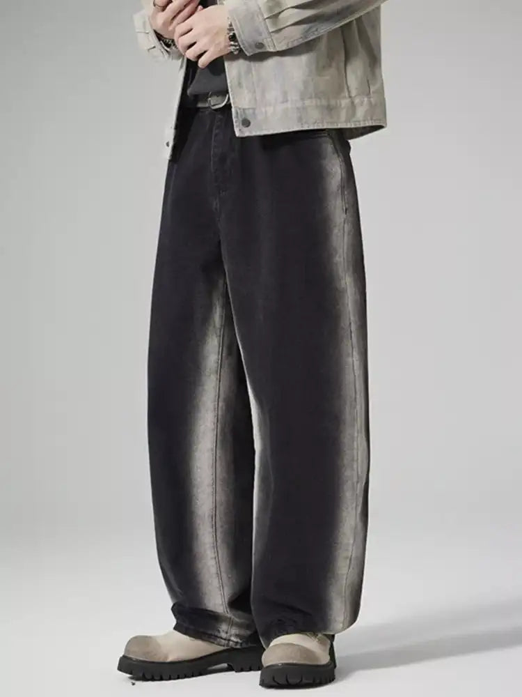 Men’s Plus Size Washed Wide Leg Jeans