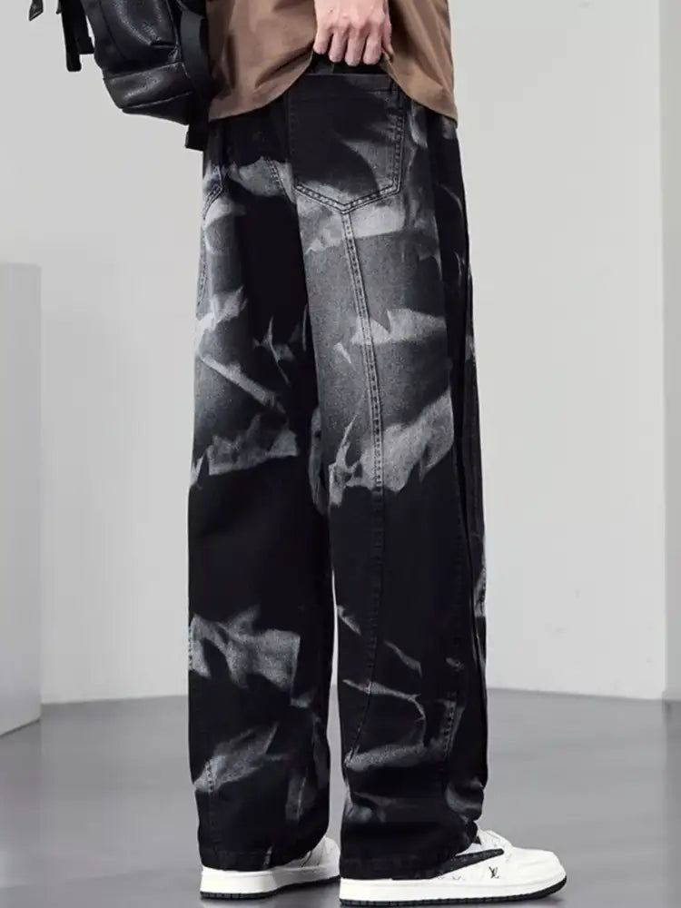 Men’s Plus Size Washed Wide-Leg Jeans