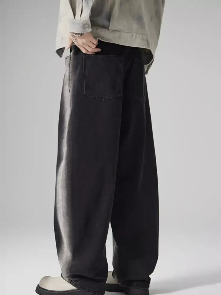 Men’s Plus Size Washed Wide Leg Jeans