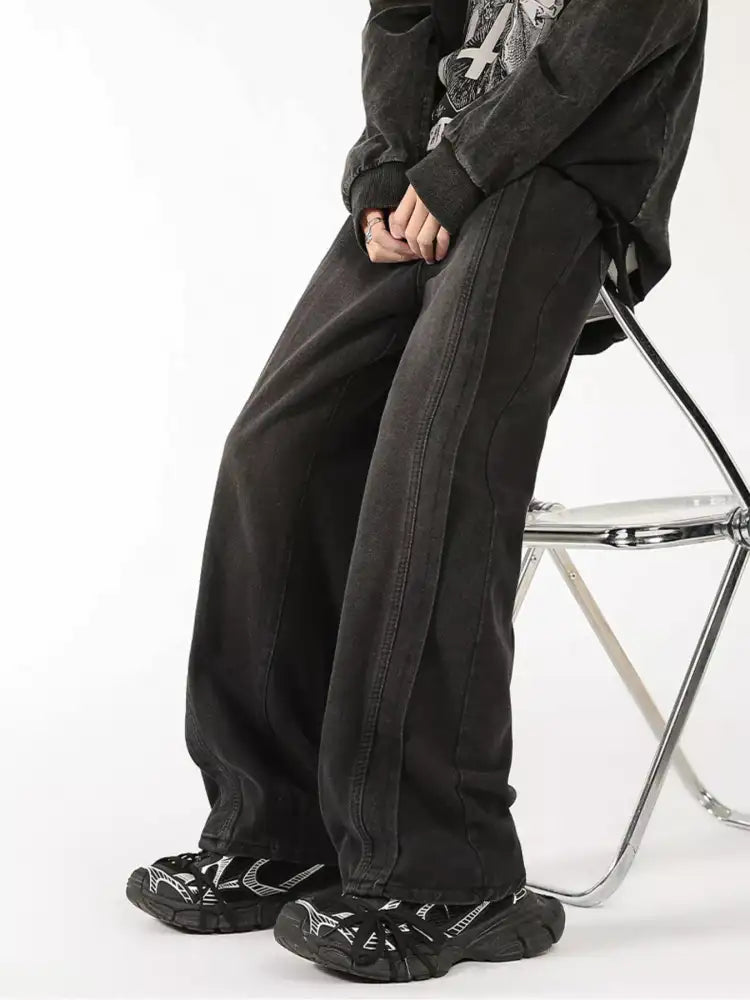 Men’s Plus Size Washed Wide Leg Jeans