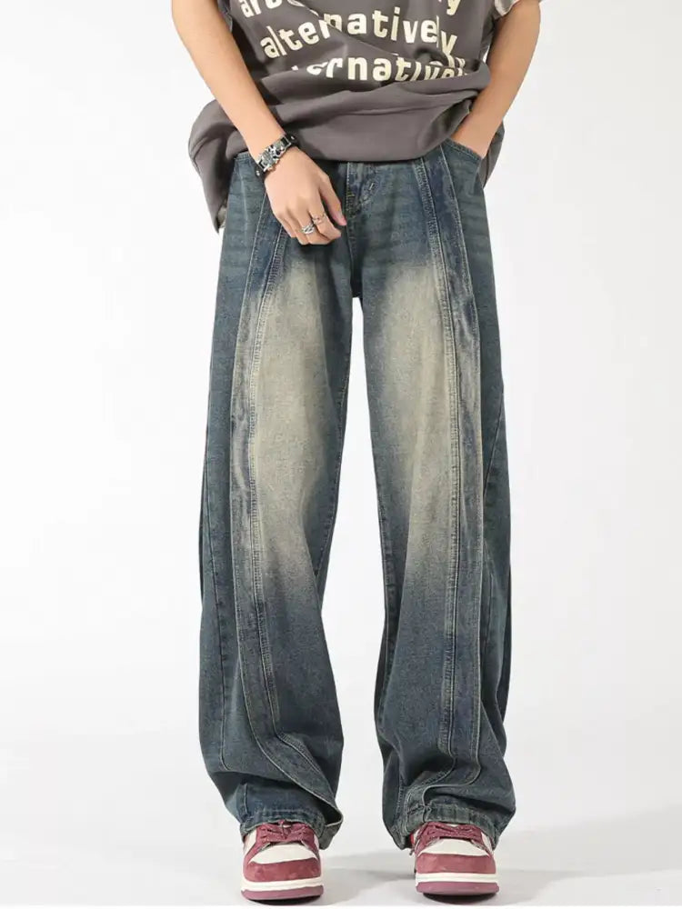 Men’s Plus Size Washed Wide Leg Jeans