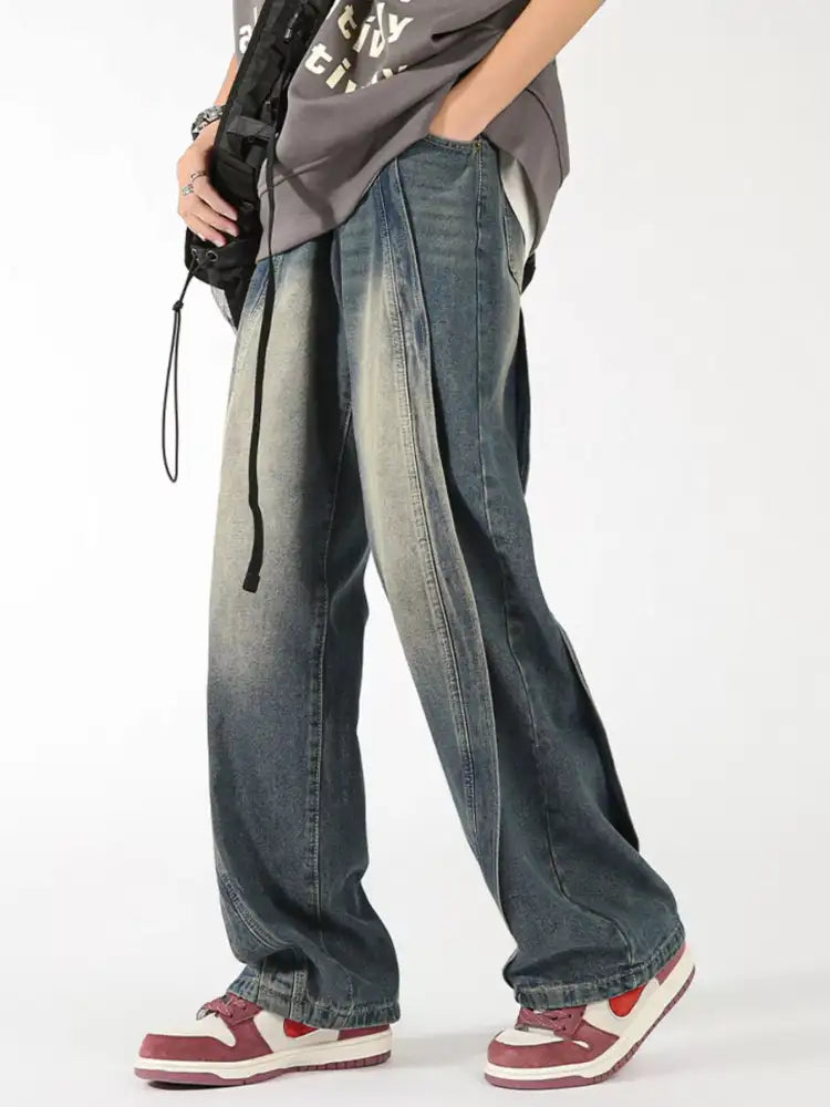 Men’s Plus Size Washed Wide Leg Jeans
