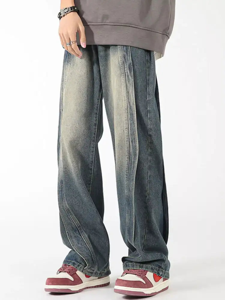 Men’s Plus Size Washed Wide Leg Jeans