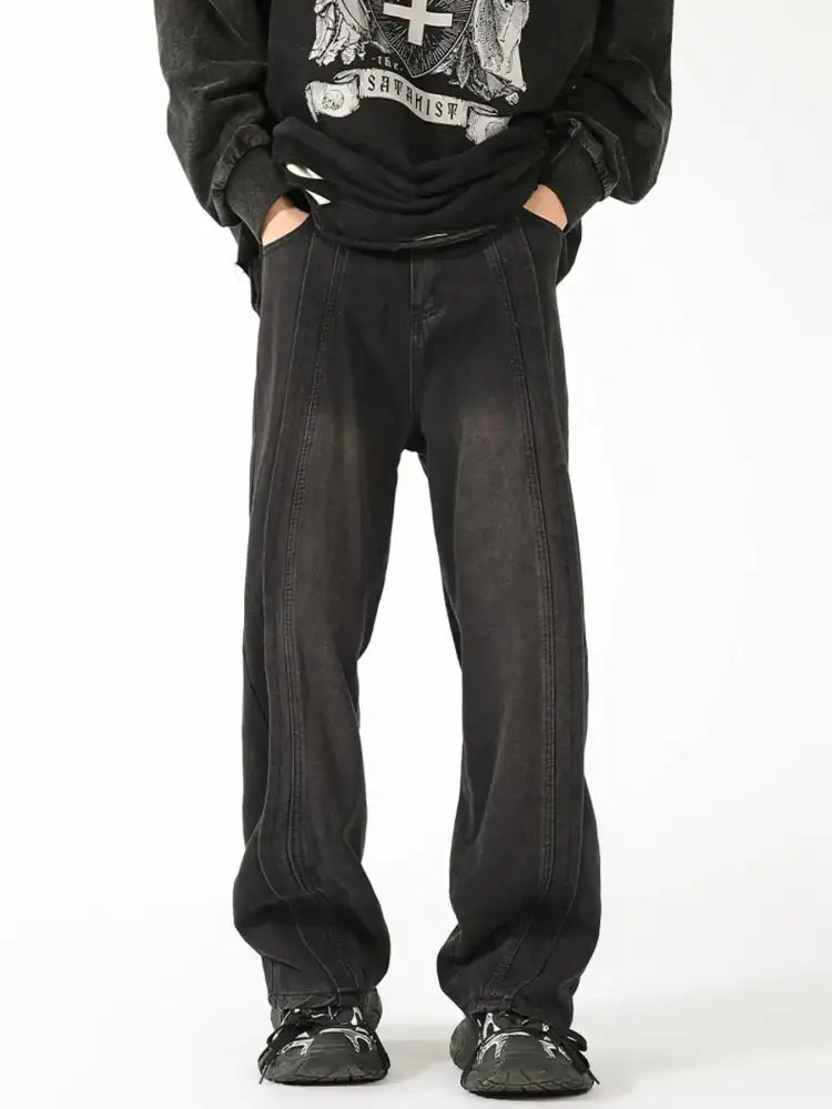 Men’s Plus Size Washed Wide Leg Jeans