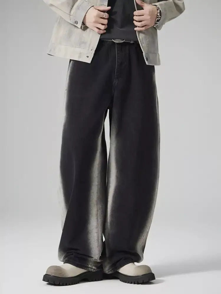 Men’s Plus Size Washed Wide Leg Jeans