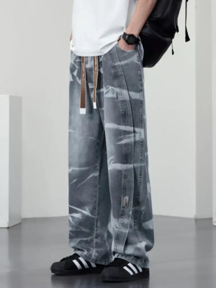 Men’s Plus Size Washed Wide-Leg Jeans