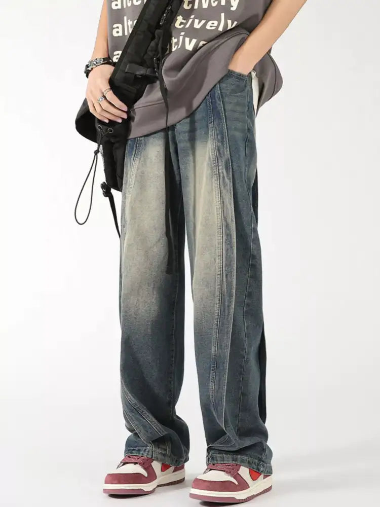 Men’s Plus Size Washed Wide Leg Jeans