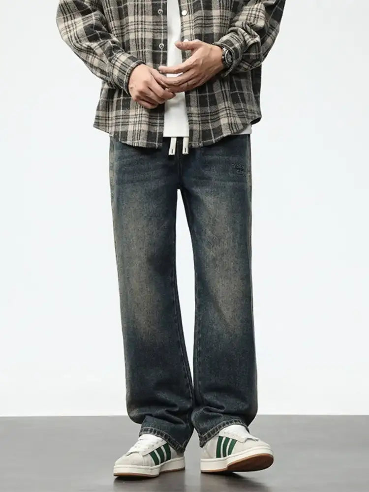Men’s Plus Size Washed Wide Leg Jeans