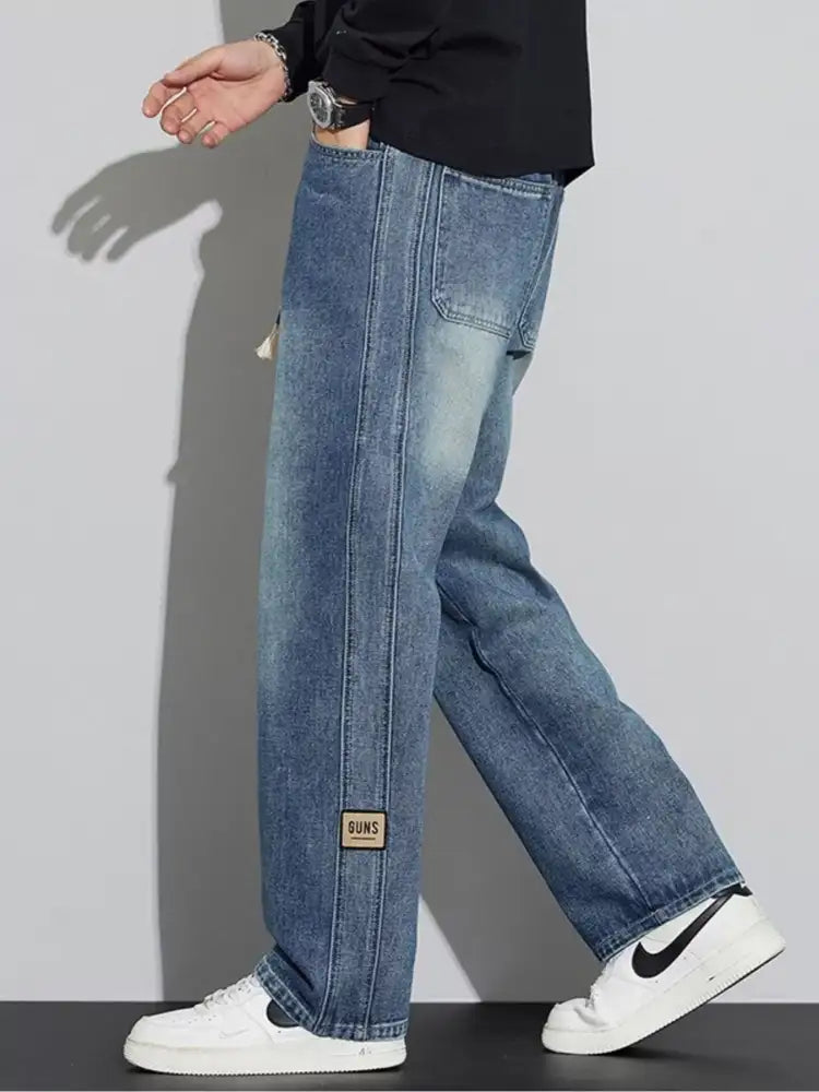 Men’s Plus Size Washed Wide Leg Relaxed Fit Jeans