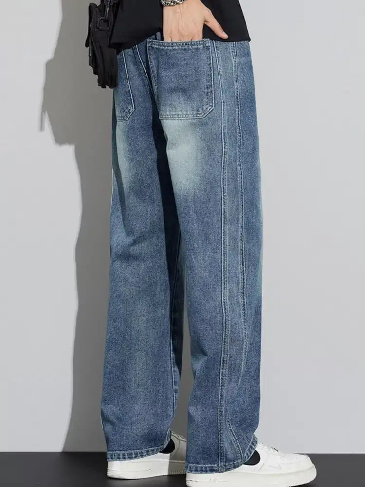Men’s Plus Size Washed Wide Leg Relaxed Fit Jeans