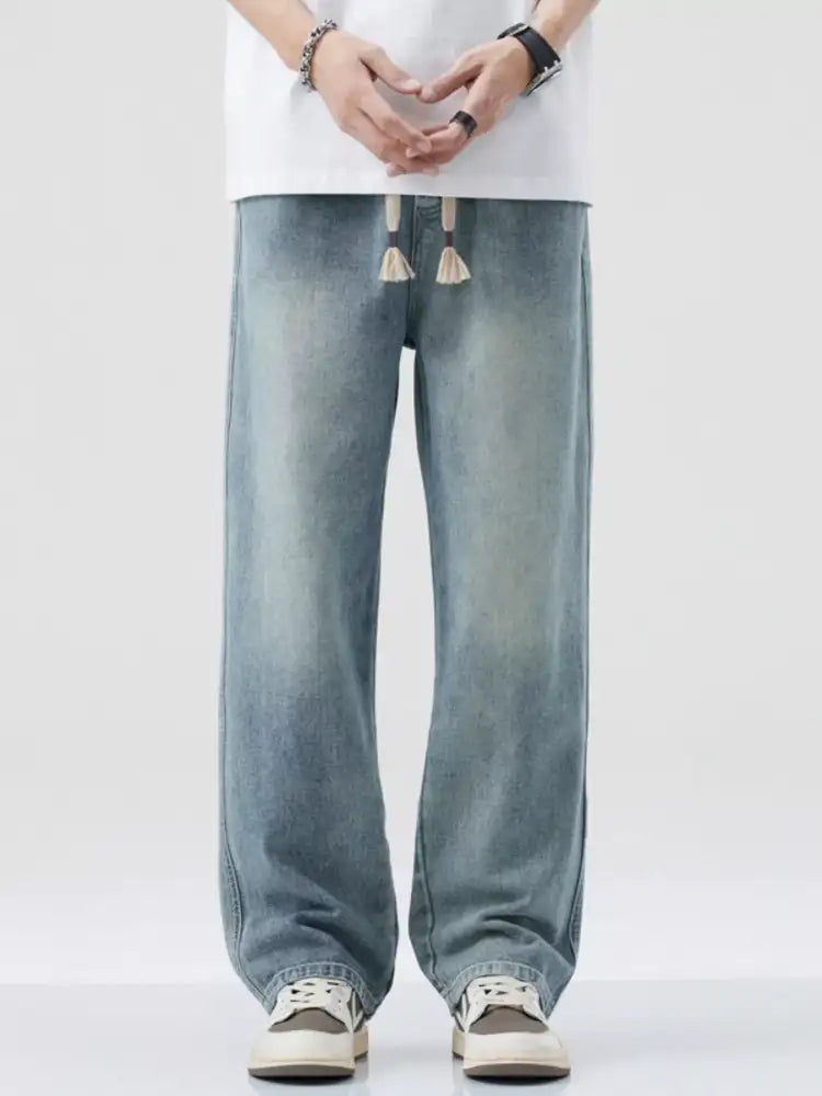 Men’s Plus Size Washed Wide Leg Relaxed Fit Jeans