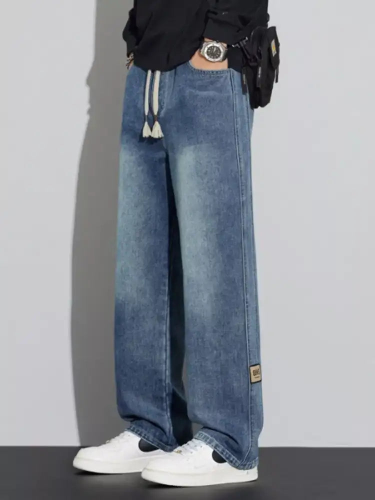 Men’s Plus Size Washed Wide Leg Relaxed Fit Jeans