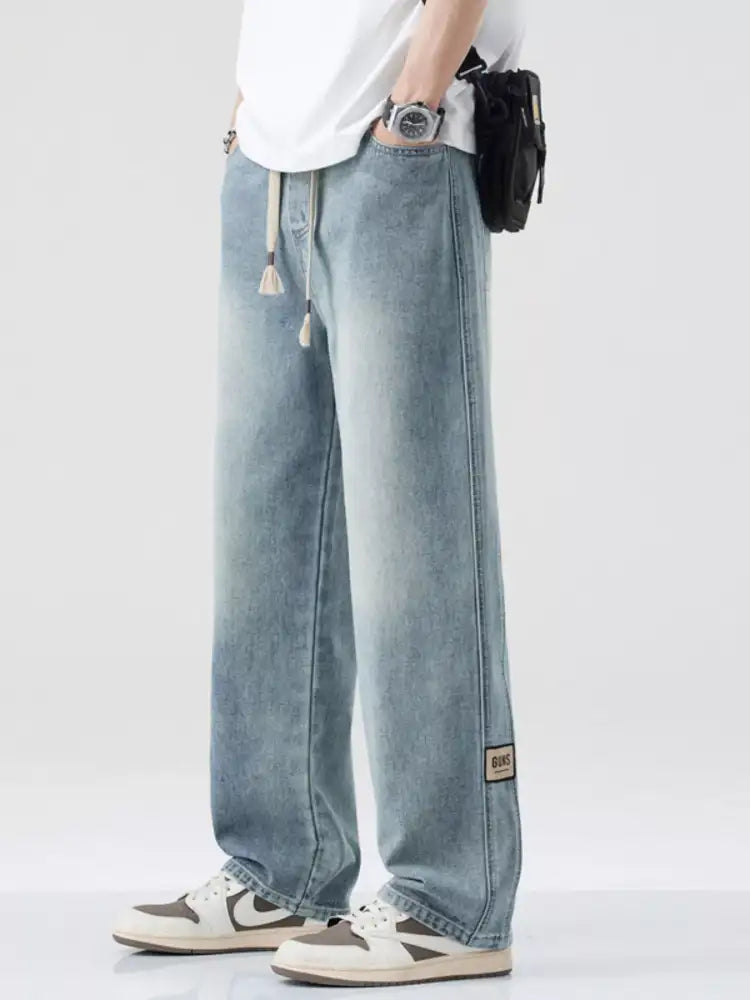 Men’s Plus Size Washed Wide Leg Relaxed Fit Jeans