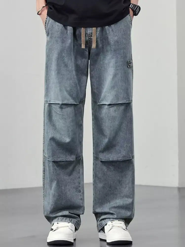 Men’s Plus Size Wide Leg Drawstring Jeans