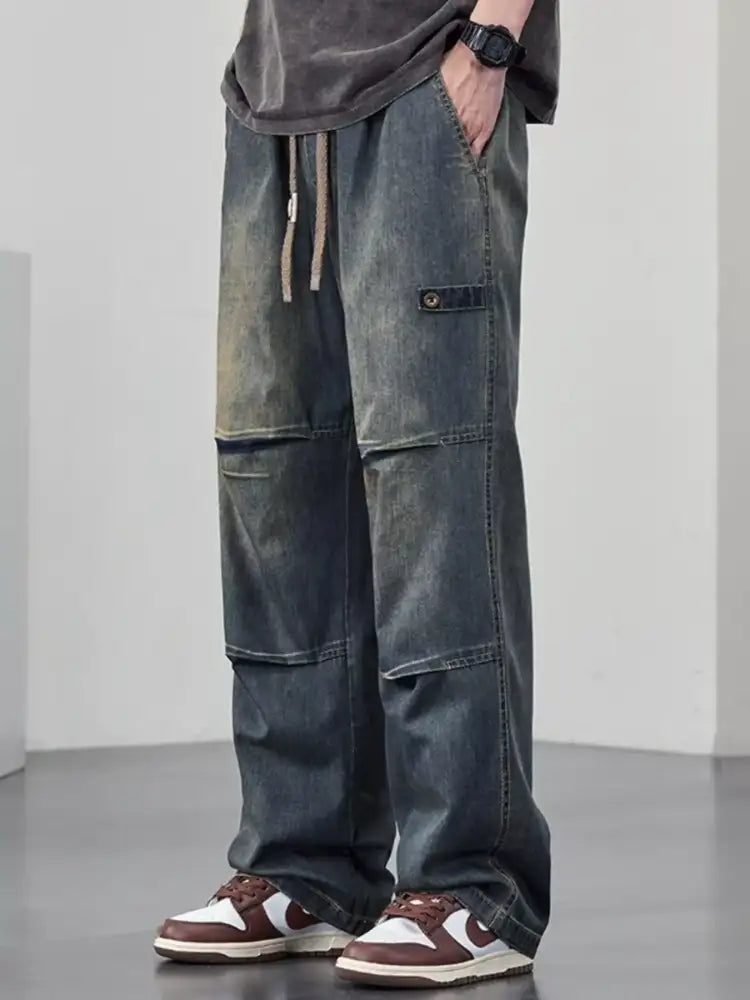 Men’s Plus Size Wide Leg Drawstring Jeans