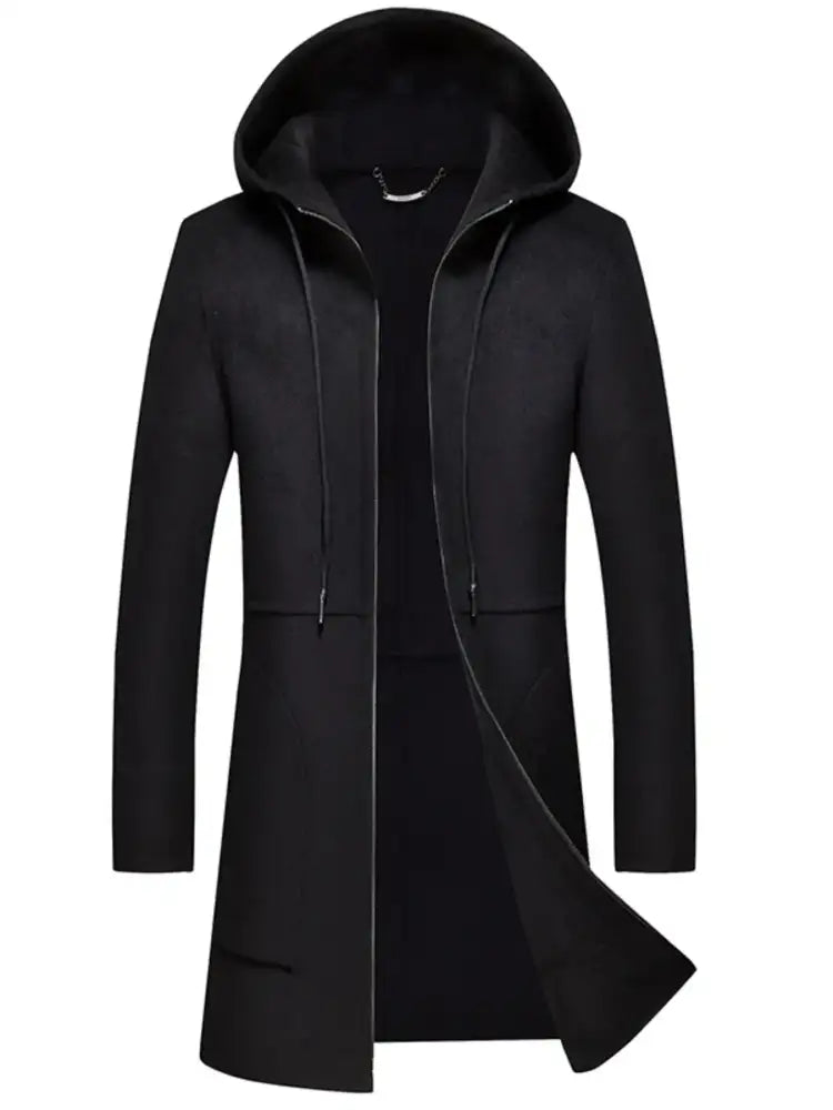 Men’s Plus Size Zip Up Drawstring Hooded Wool Coat