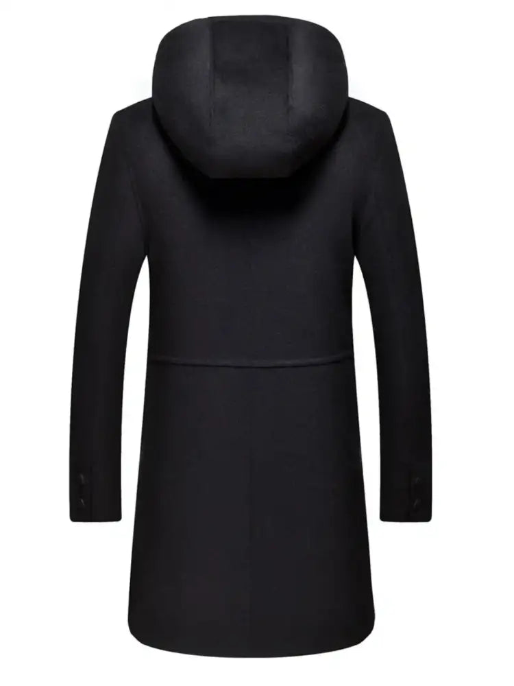 Men’s Plus Size Zip Up Drawstring Hooded Wool Coat