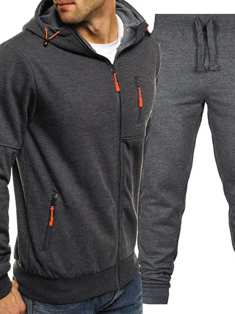 Men’s Plus Size Zip Up Hooded Top and Pants Set