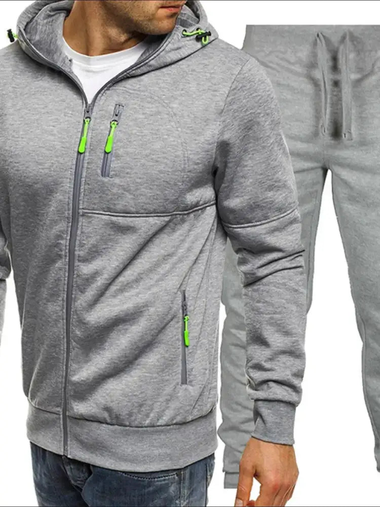 Men’s Plus Size Zip Up Hooded Top and Pants Set