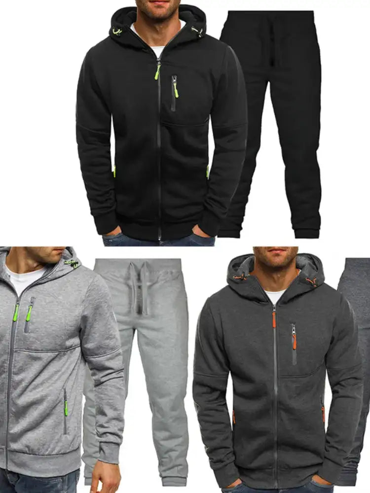 Men’s Plus Size Zip Up Hooded Top and Pants Set