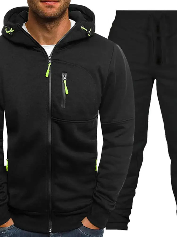 Men’s Plus Size Zip Up Hooded Top and Pants Set