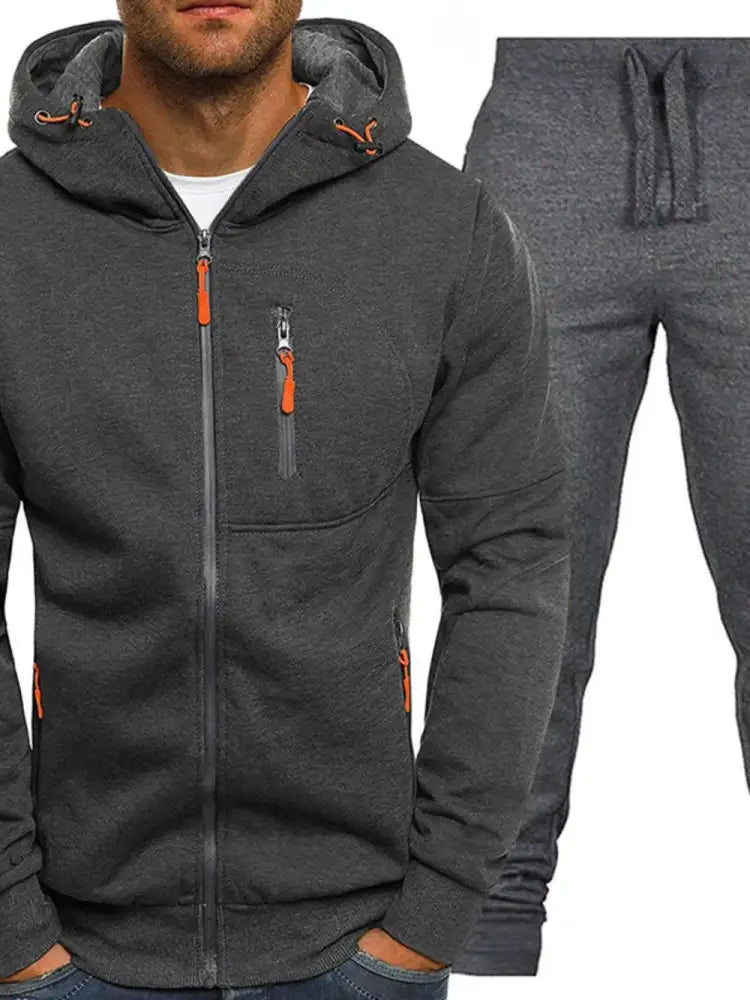 Men’s Plus Size Zip Up Hooded Top and Pants Set