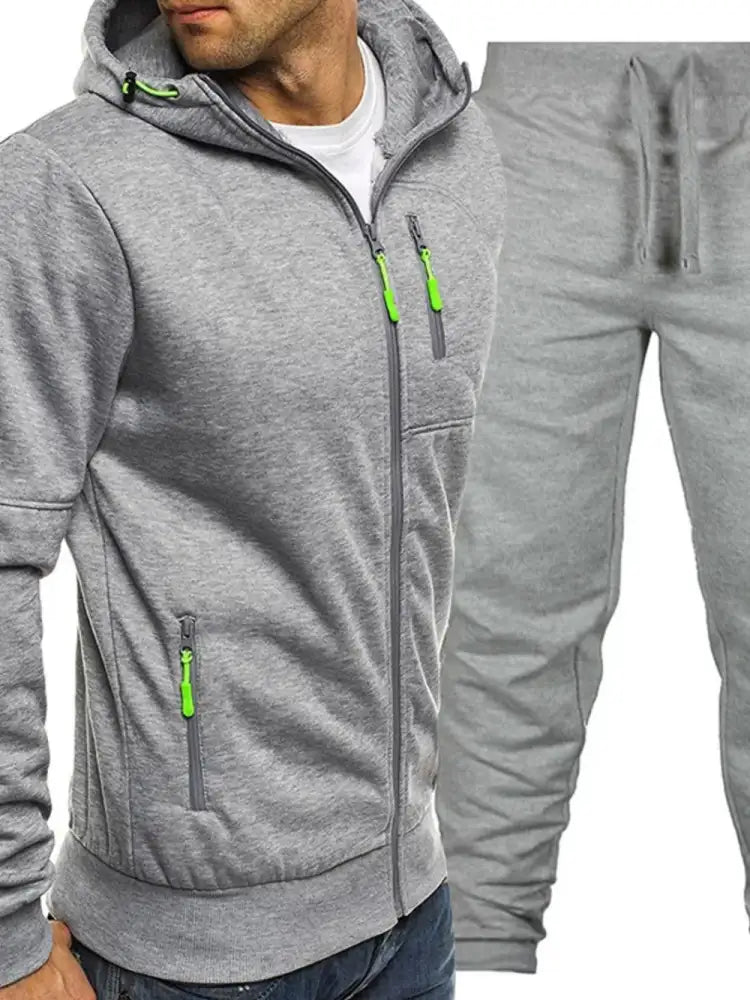 Men’s Plus Size Zip Up Hooded Top and Pants Set