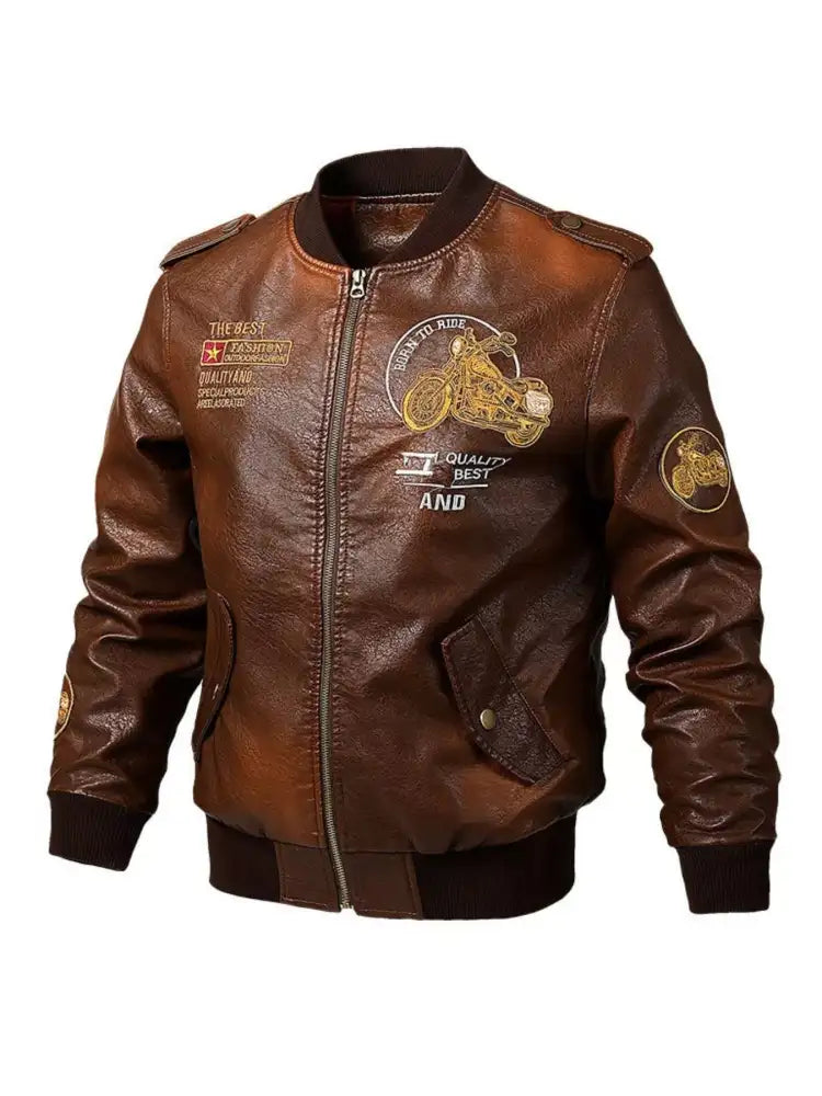 Men’s Plus Size Zip Up Long Sleeve Motorcycle Jacket