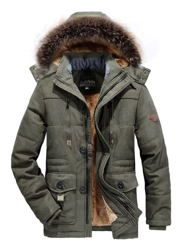 Men’s Plus Size Zip Up Long Sleeve Puffer Coat with Faux Fur Hood
