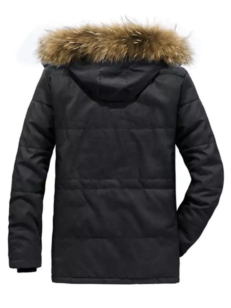 Men’s Plus Size Zip Up Long Sleeve Puffer Coat with Faux Fur Hood