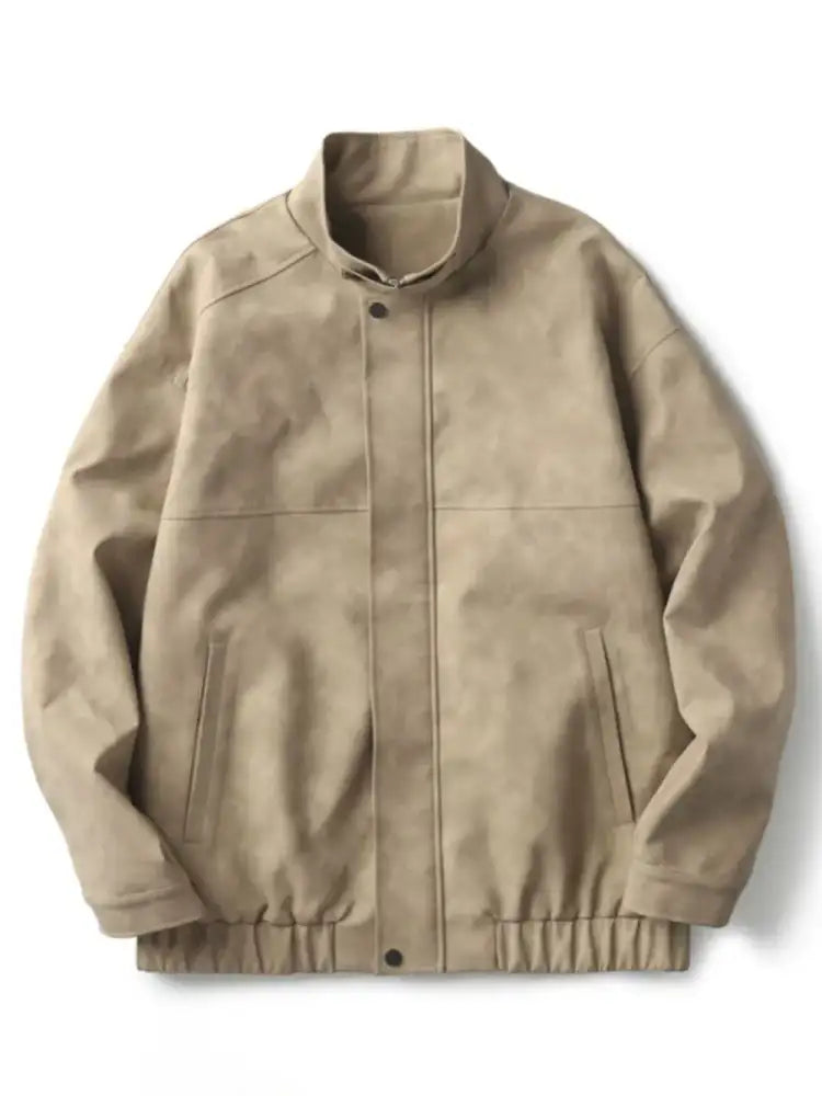 Men’s Plus Size Zip Up Stand Collar Biker Jacket