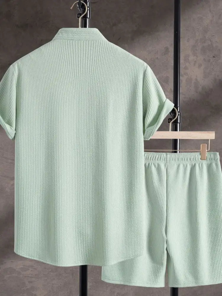 Men’s Ribbed Short Sleeve Shirt and Shorts Set