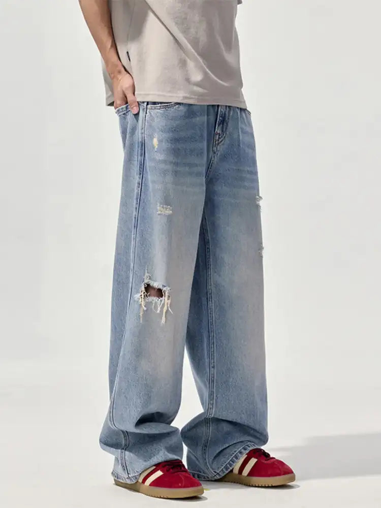 Men’s Ripped Wide Leg Jeans